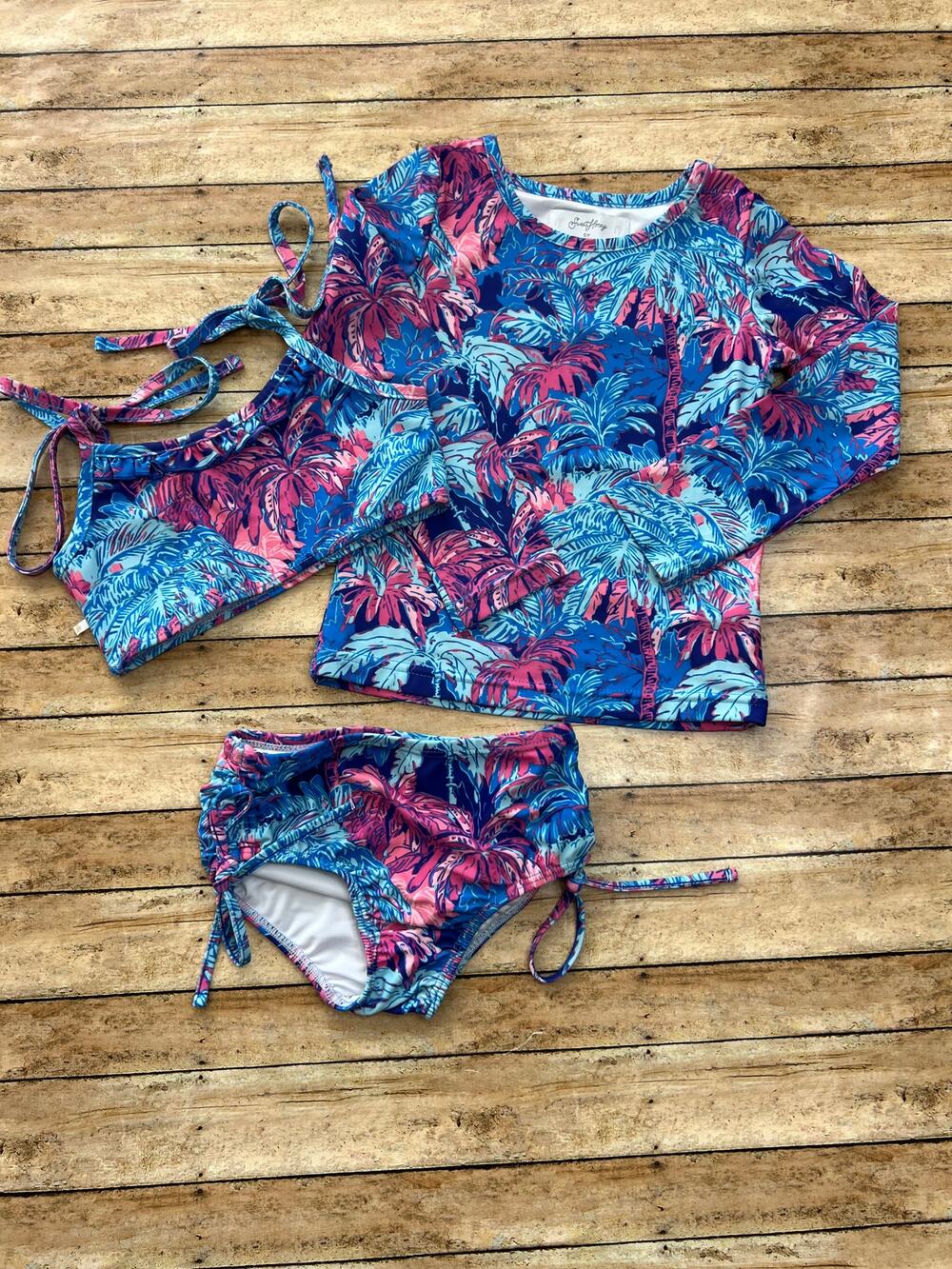 Sweethoney 3 Piece Swim Bundle Girls Tropical Nights Bikini 4T Rashguard 5Y